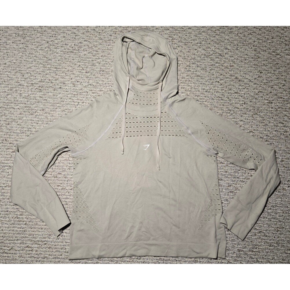 Gymshark Energy Seamless Long Sleeve Hoodie Cream Beige Women's Medium